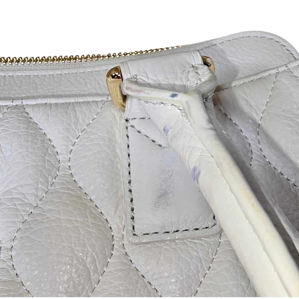 Vera Bradley Large White Quilted Leather Ella Bag Purse Handbag Hobo Tote - Picture 10 of 11